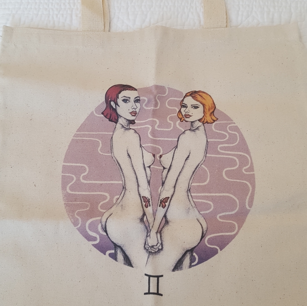 GEMINI zodiac canvas tote.